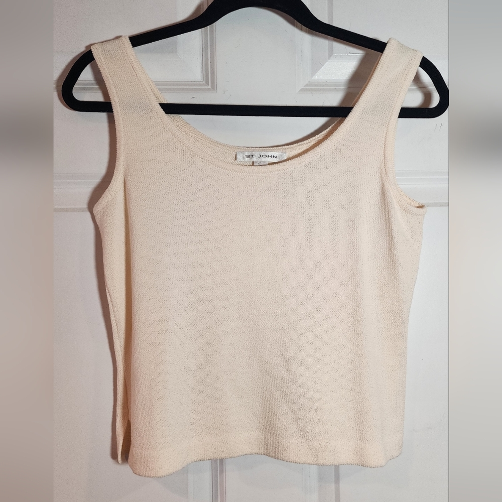 St. John Petite Stretchy Ivory Knit Sleeveless Top